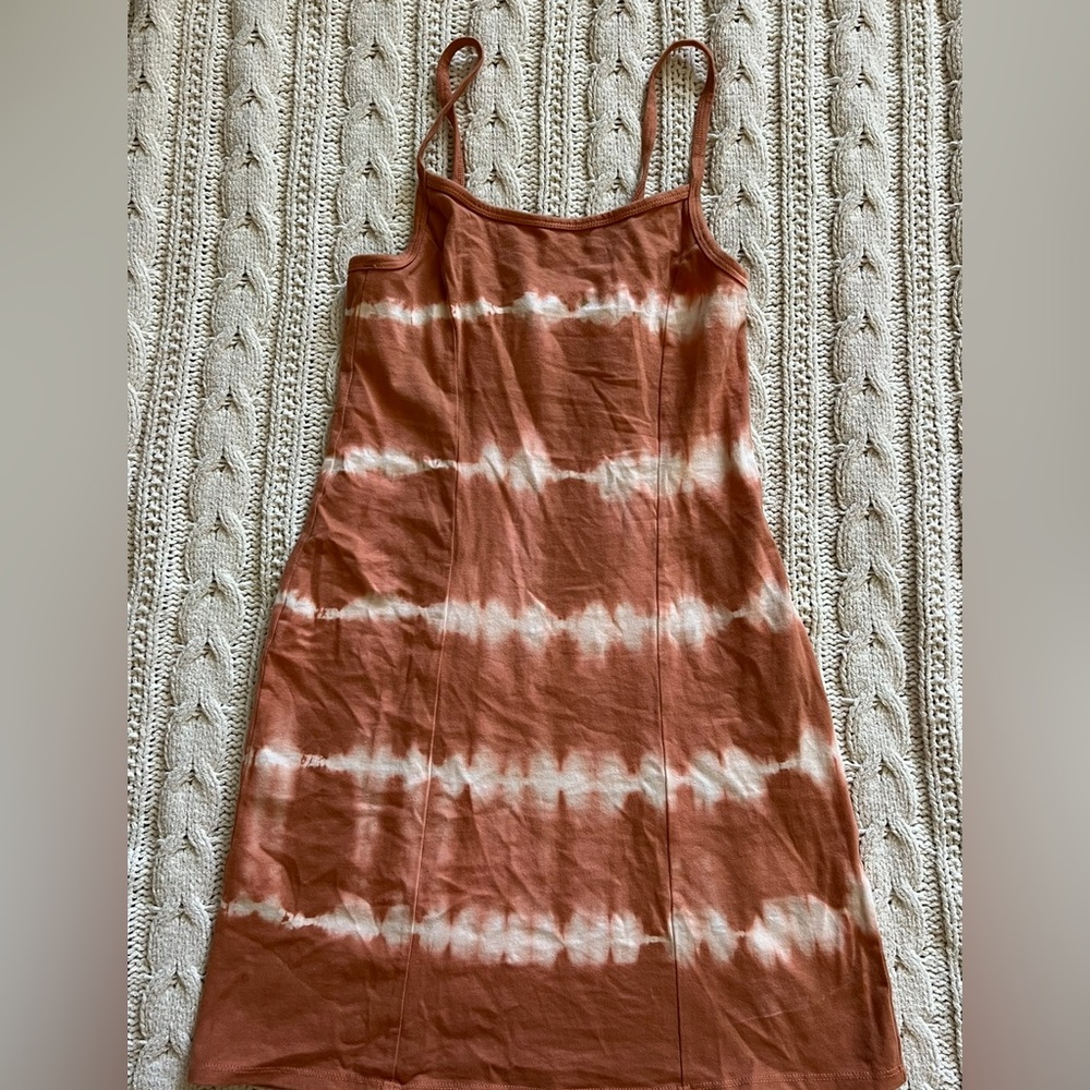 NWOT Billabong tie dye mini dress, cotton, burnt orange/cream, size XS